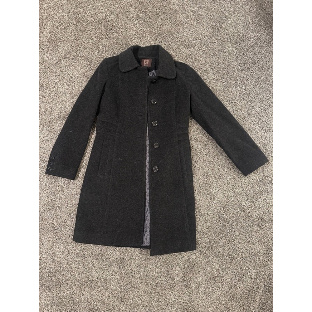 Anne Klein Gray Black Pea Coat Trench Petite 8